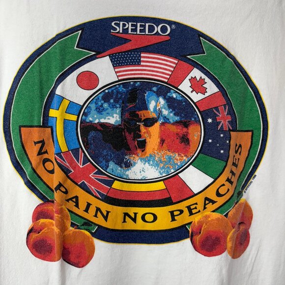 Vintage 90s Speedo Size XL No Pain No Peaches Single Stitch T Shirt - Picture 6 of 8